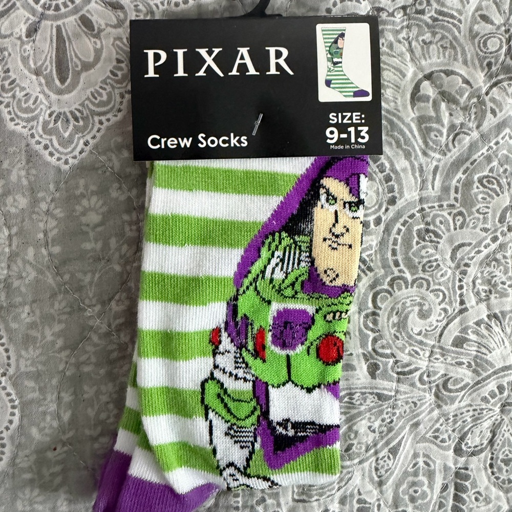 Disney Pixar Green and Purple Crew Socks